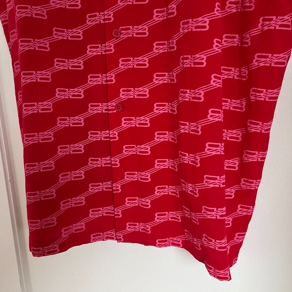 NWT Balenciaga BB Monogram Midi Dress Red Silk Crepe Raw Hem Allover Print Sz 42 - Picture 7 of 12